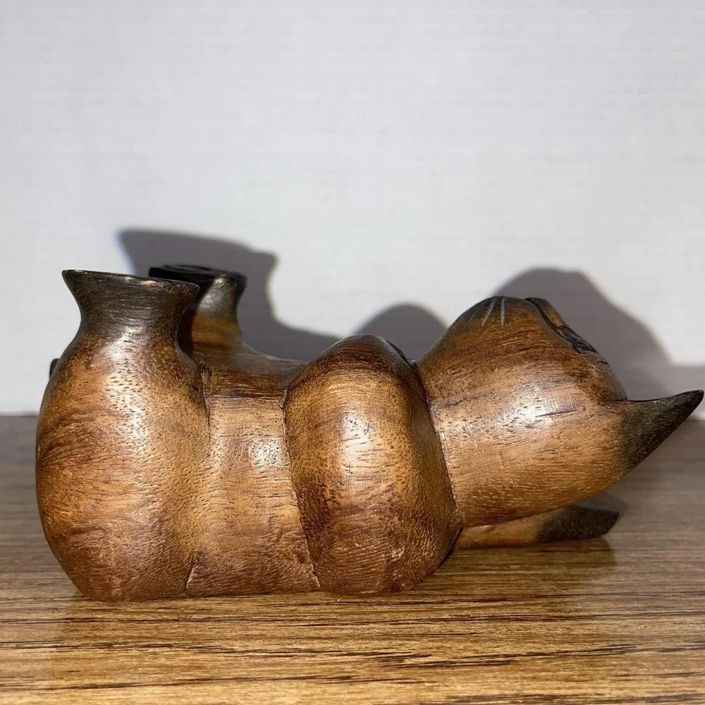 Vintage Hand-Carved Wood Cat Shelf Sitter - Whimsical Reclining Siamese Folk Art